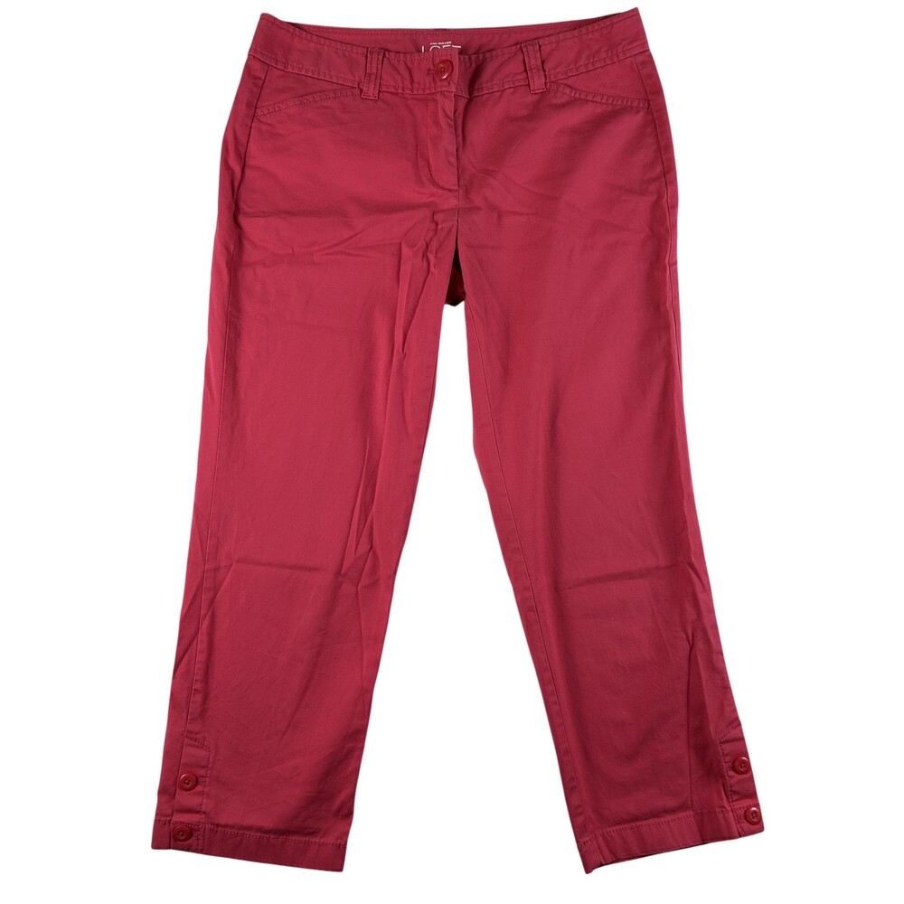 Ann Taylor LOFT Pants Womens 2 Pink Original Crop Twill Button Hem Stretch
